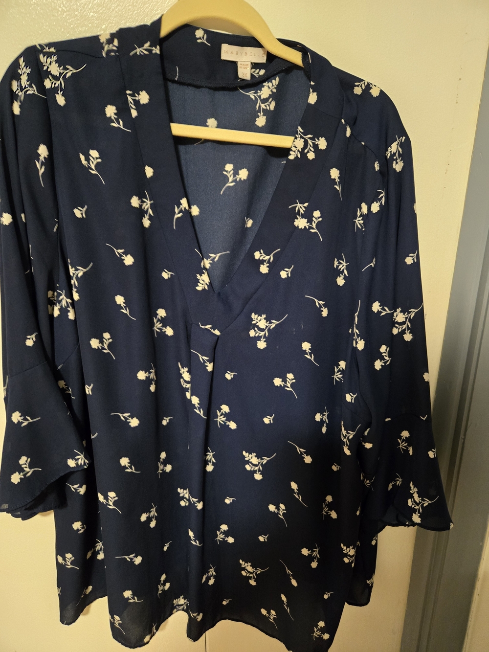 Navy Floral V-Neck Women's Blouse